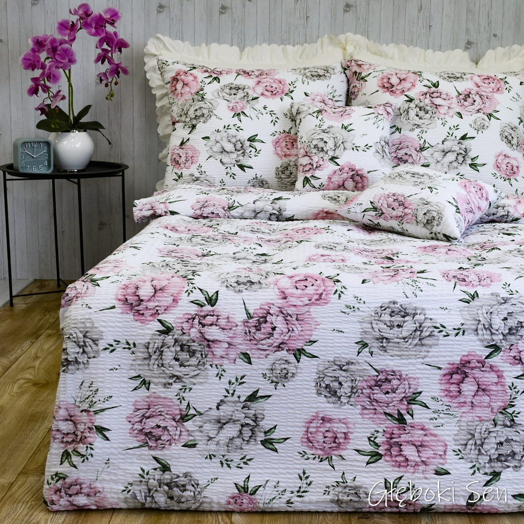 Komplet Pościeli Kora 160x200 2x70/80 Nowe Piwonie Na Białym