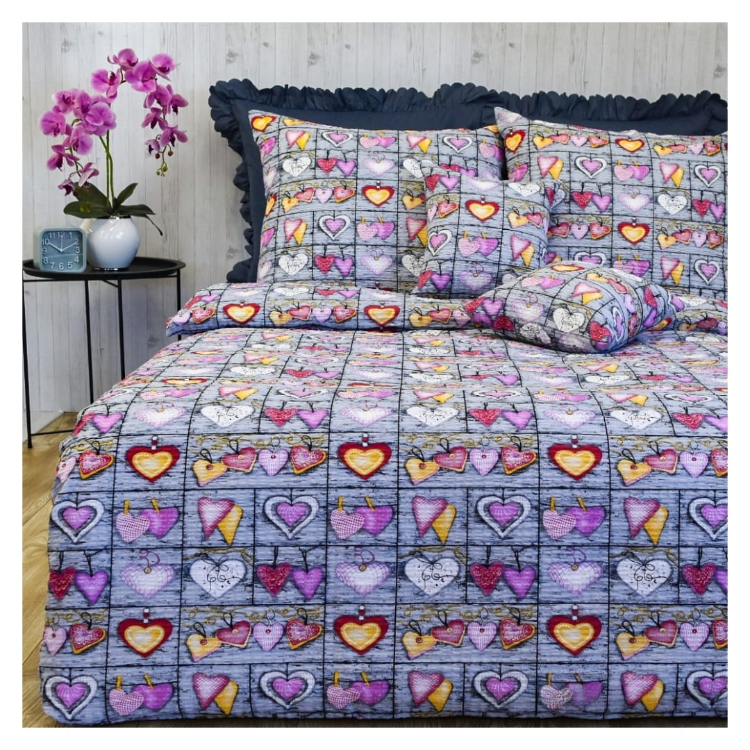 Komplet Pościeli Kora 160x200 2x70/80 Serca Na Desce Róż