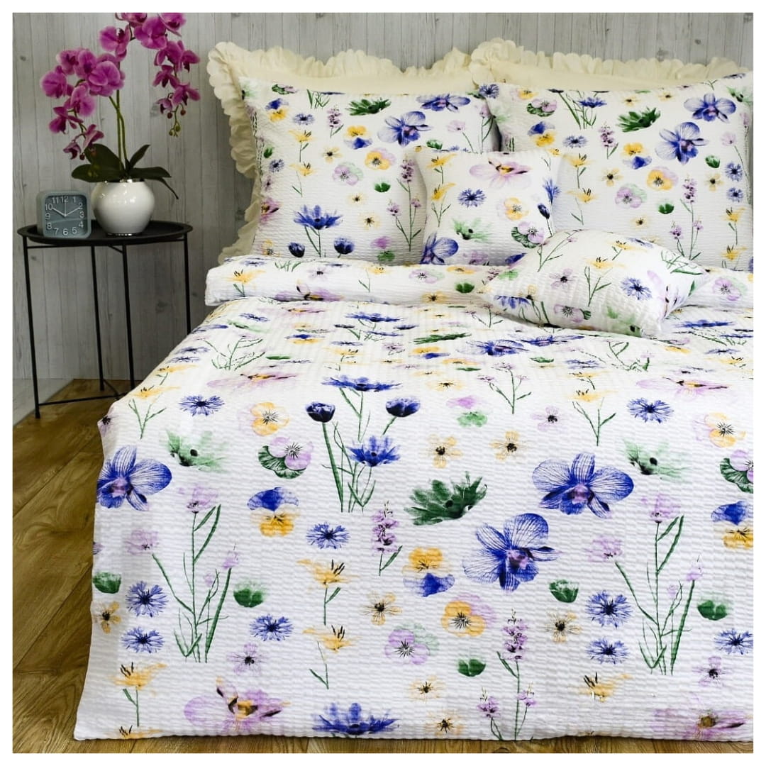 Komplet Pościeli Kora 140x200 2x70/80 Malowane Bratki Na Białym